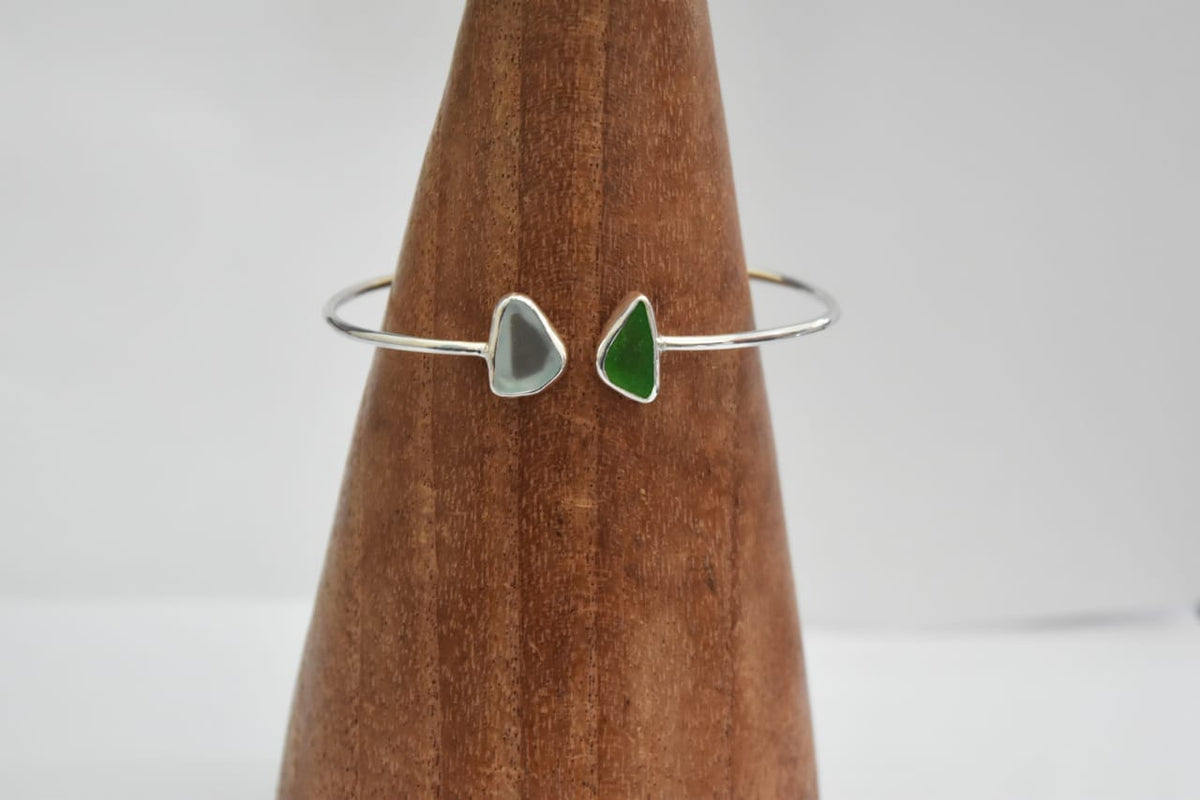 Seaglass Light Blue + Green Bracelet .925 Sterling Silver
