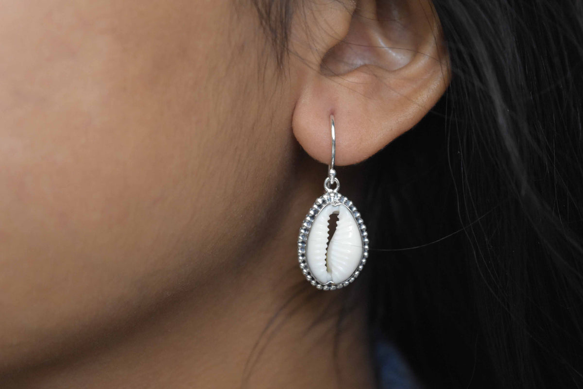 Cowrie Shell Small Earring .925 Sterling Silver