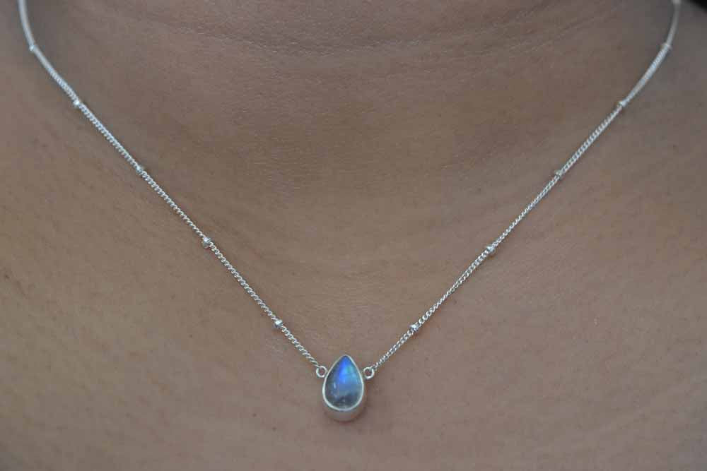 Rainbow Moonstone Necklace .925 Sterling Silver