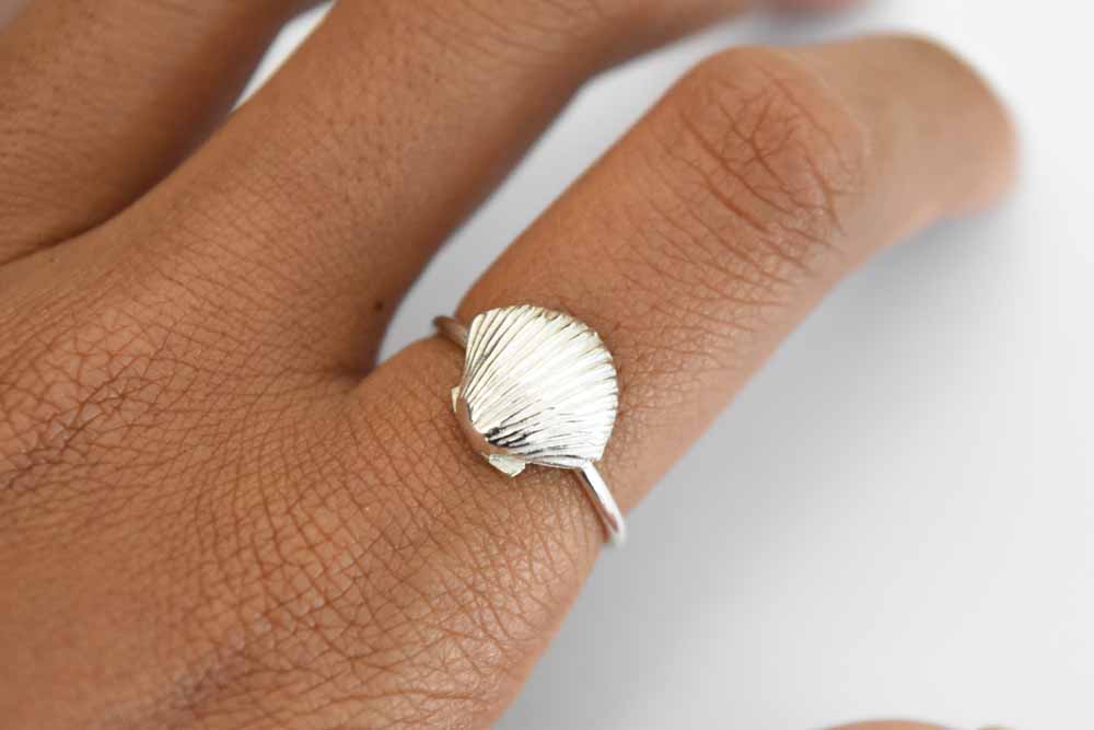 Plain Silver Shell Coffe Ring .925 Sterling Silver