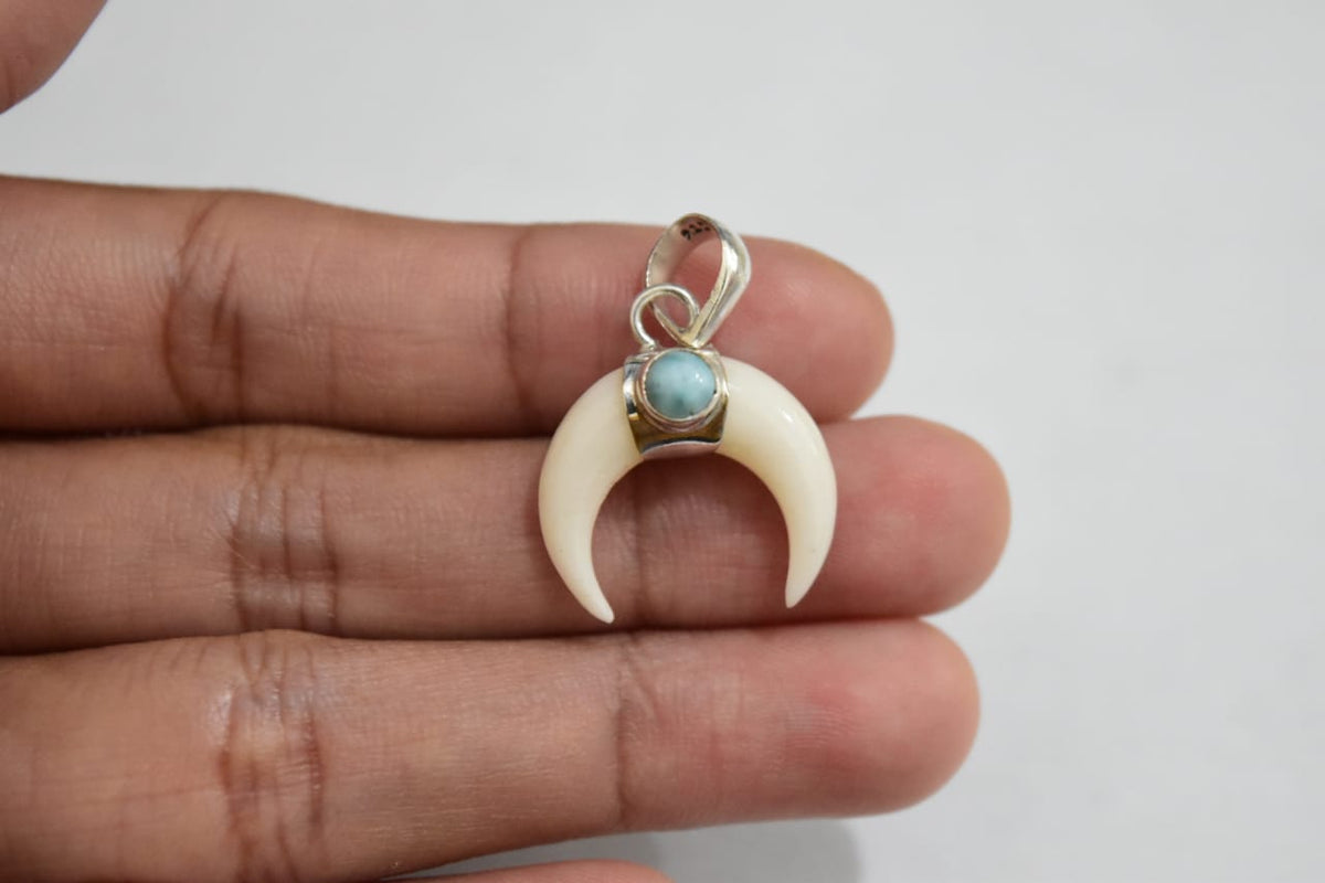 Bone + Larimar Pendant .925 Sterling Silver