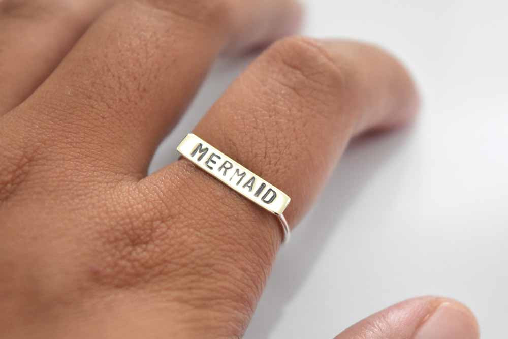 Crafted Mermaid Stamp Ring .925 Sterling Silver