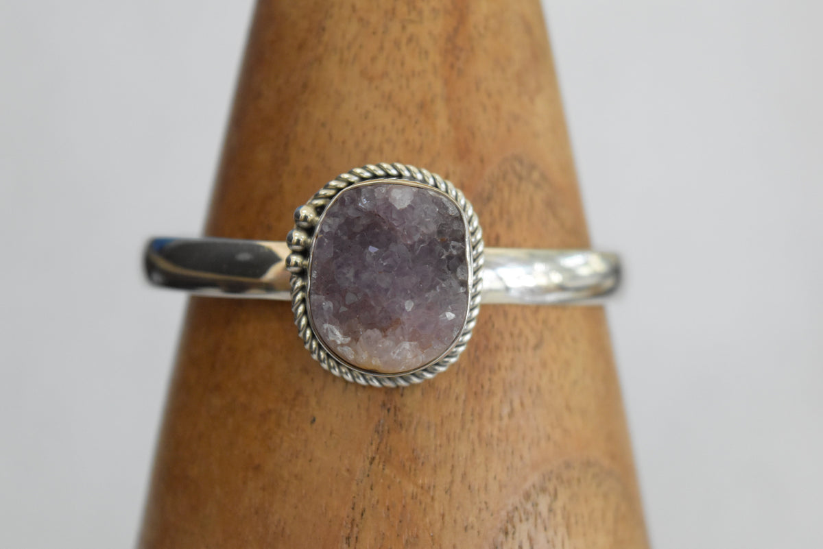 Druzy Amethyst Crystal Brcaelet .925 Sterling Silver