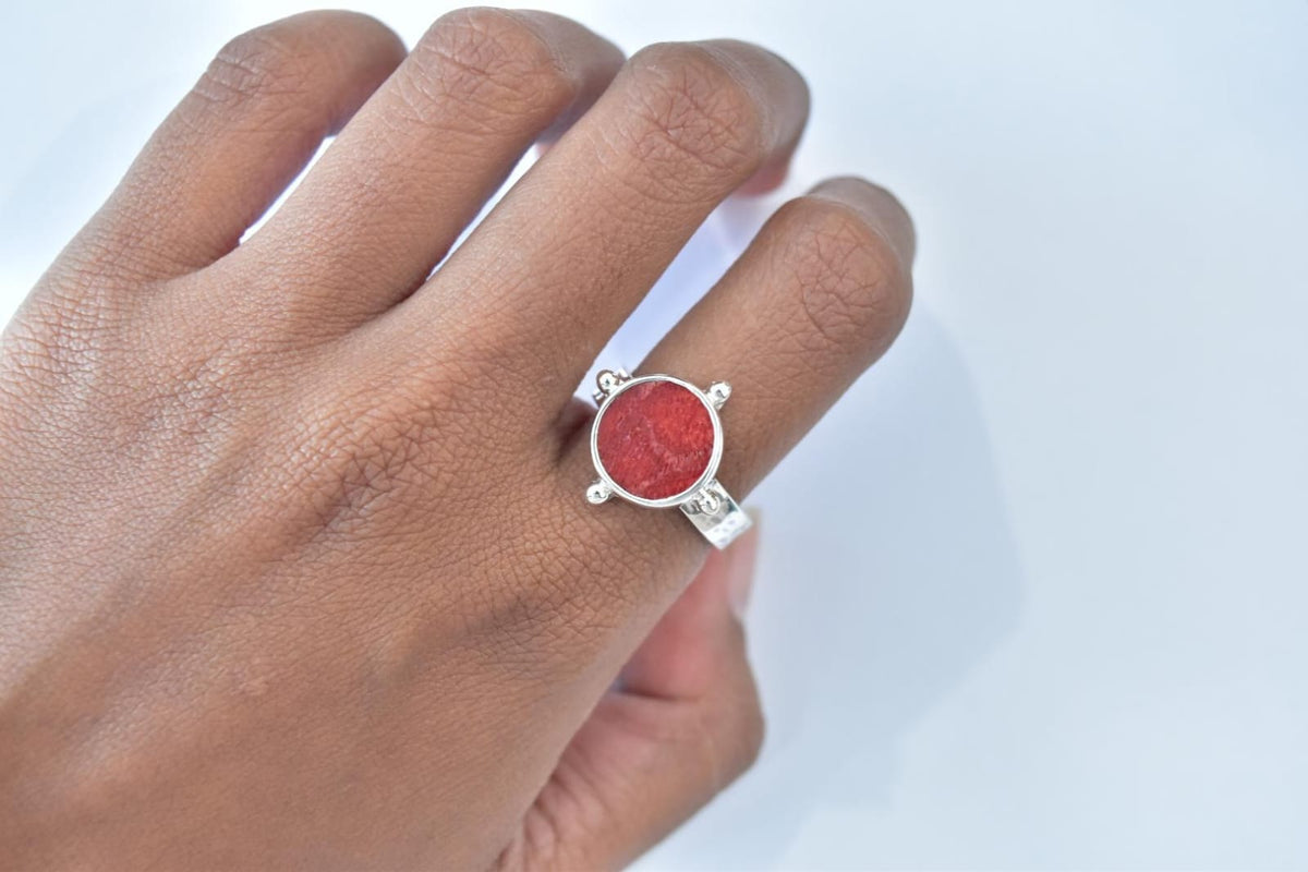 Coral Ring .925 Sterling Silver