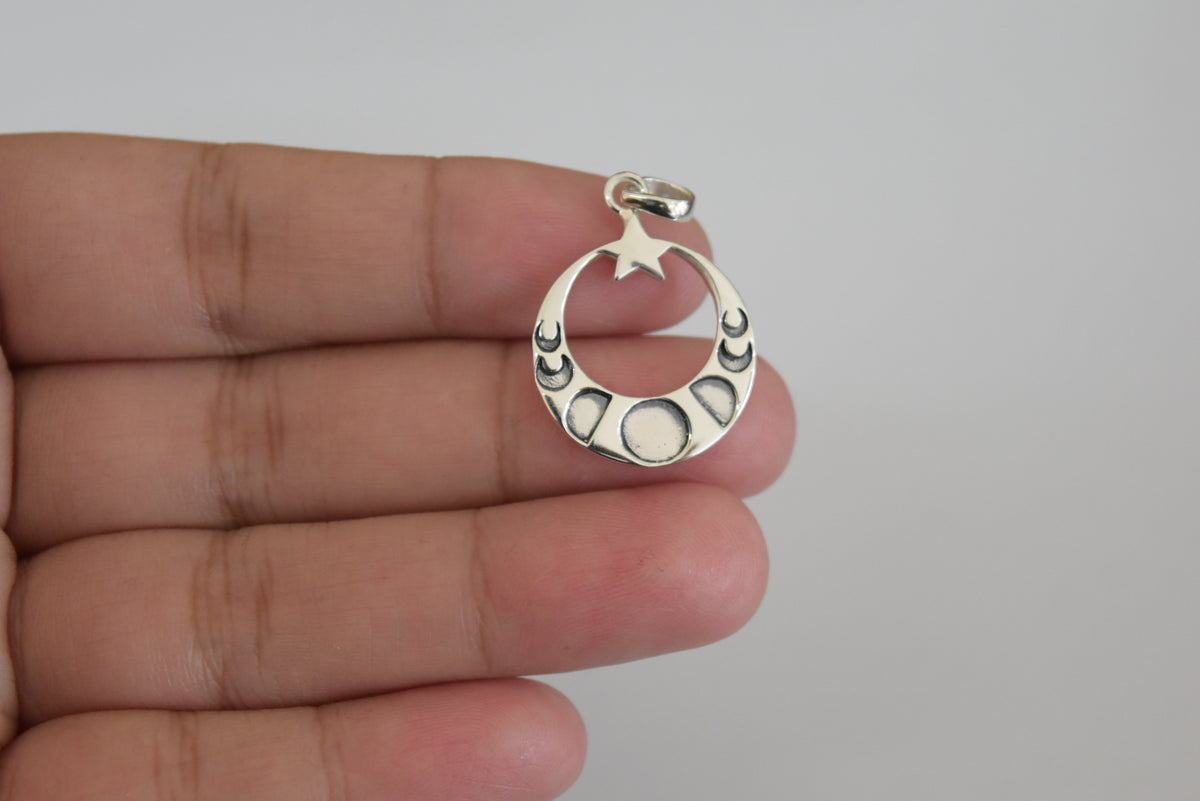 Plain Silver Lunar Phases Pendant .925 Sterling Silver