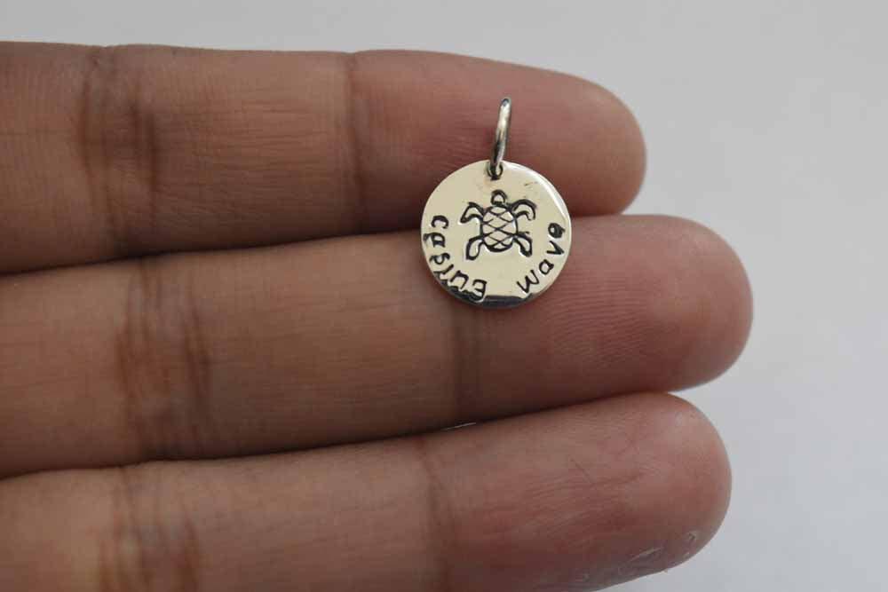 Plain Silver Stamp Turtle Casing Wave Pendant .925 Sterling Silver