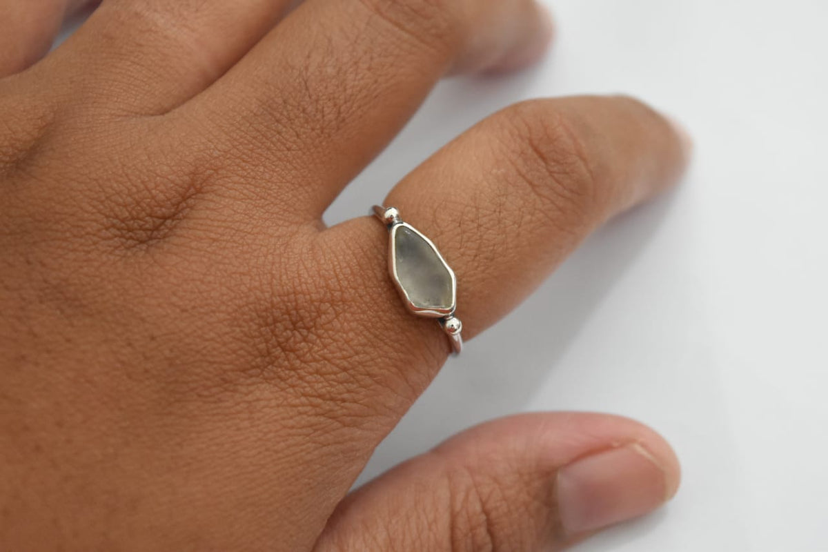 Seaglass White Ring .925 Sterling Silver