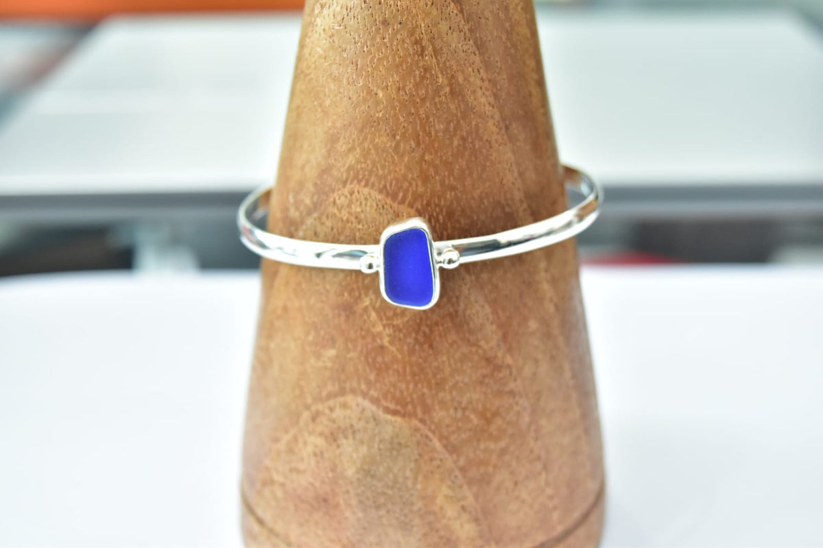 Seaglass Dark Blue Bracelet .925 Sterling Silver