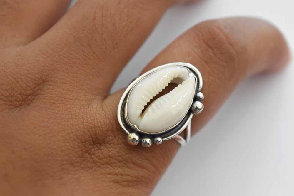 Cowrie Shell Ring .925 Sterling Silver