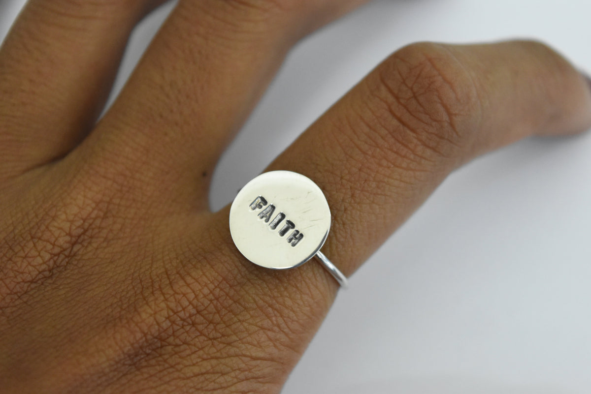 Plain Silver Faith Stamp Ring .925 Sterling Silver