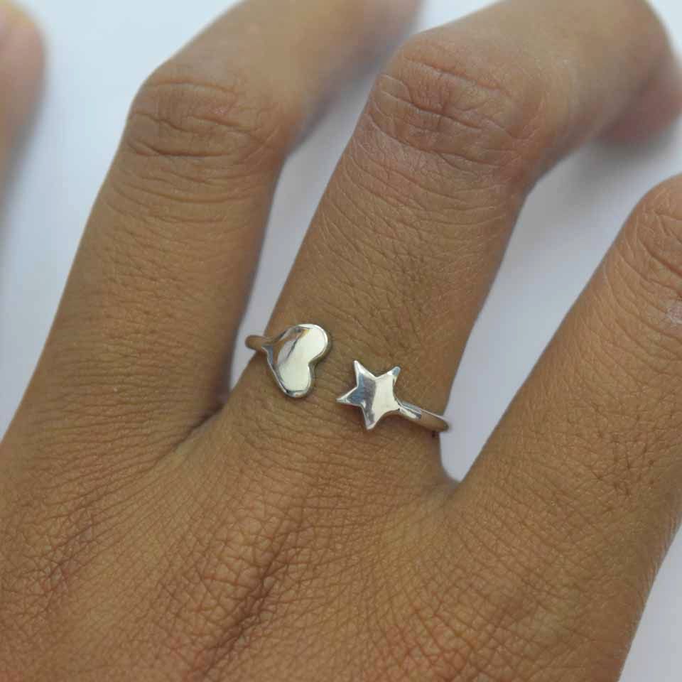 Plain Silver Stars and Heart Ring .925 Sterling Silver