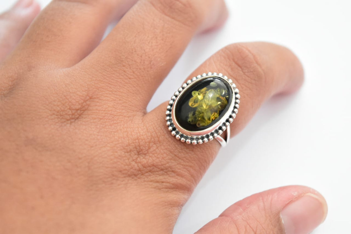 Amber Ring .925 Sterling Silver