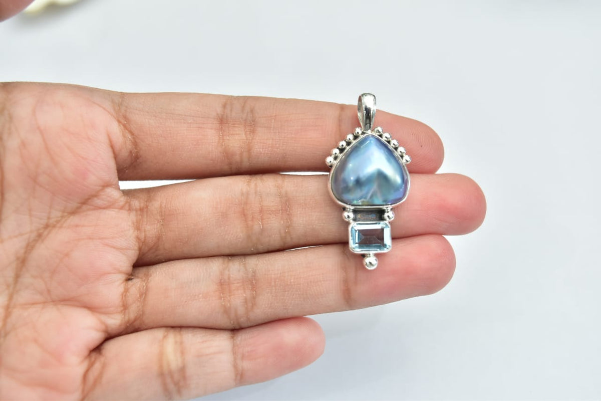 Pearl Blue Mabe Pendant .925 Sterling Silver