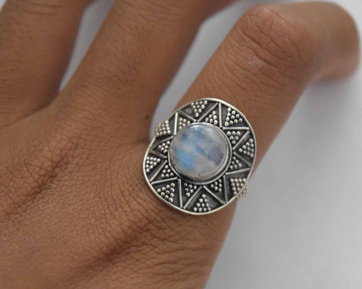 Rainbow Moonstone Ring .925 Sterling Silver