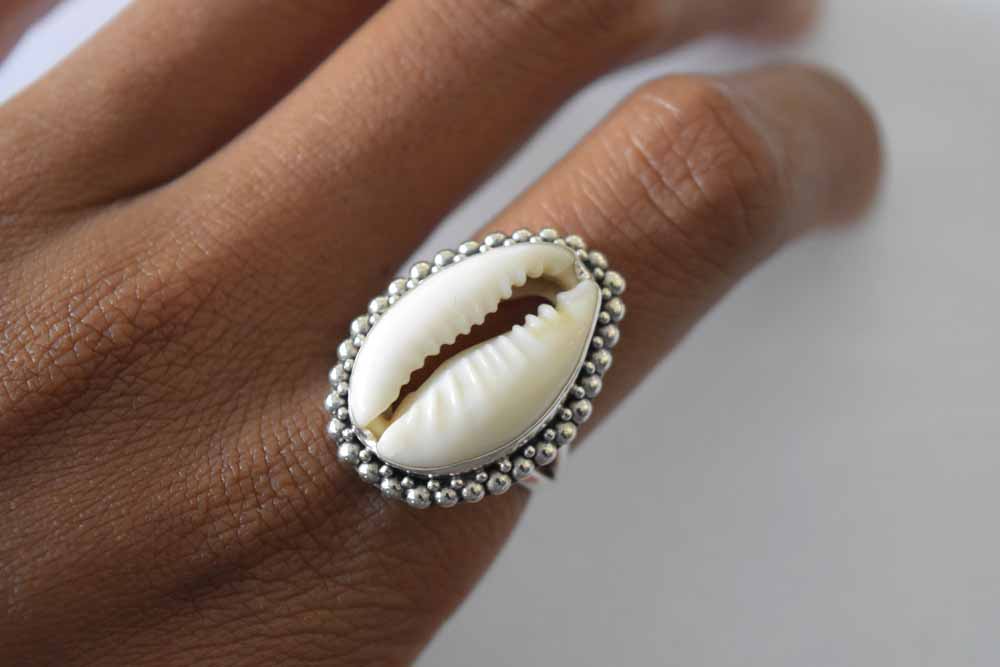 Cowrie Shell Ring .925 Sterling Silver
