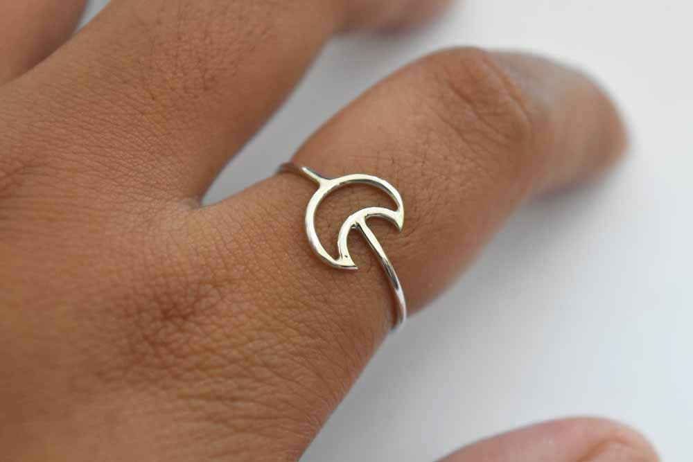 Plain Silver Crescent Ring .925 Sterling Silver