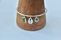 Seaglass Green, Cowrie, Aquamarine Bracelet .925 Sterling Silver