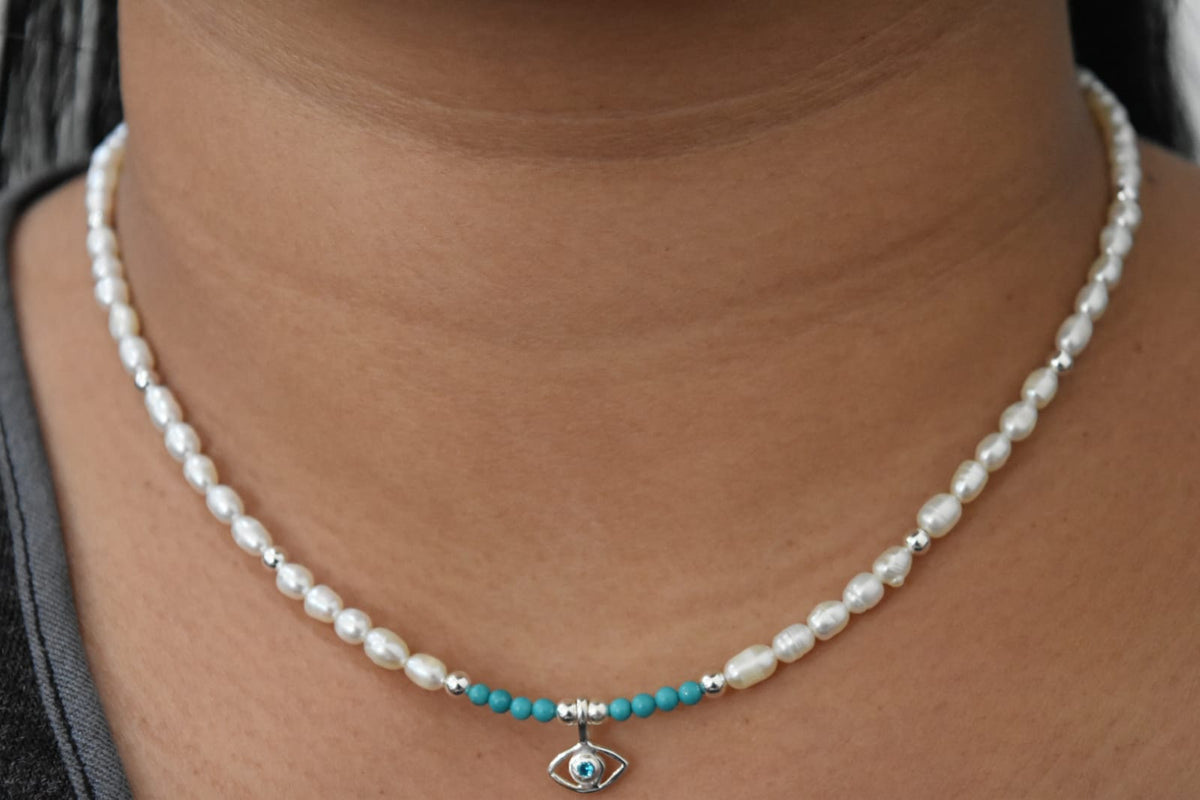 Pearl + Topaz Necklace .925 Sterling Silver