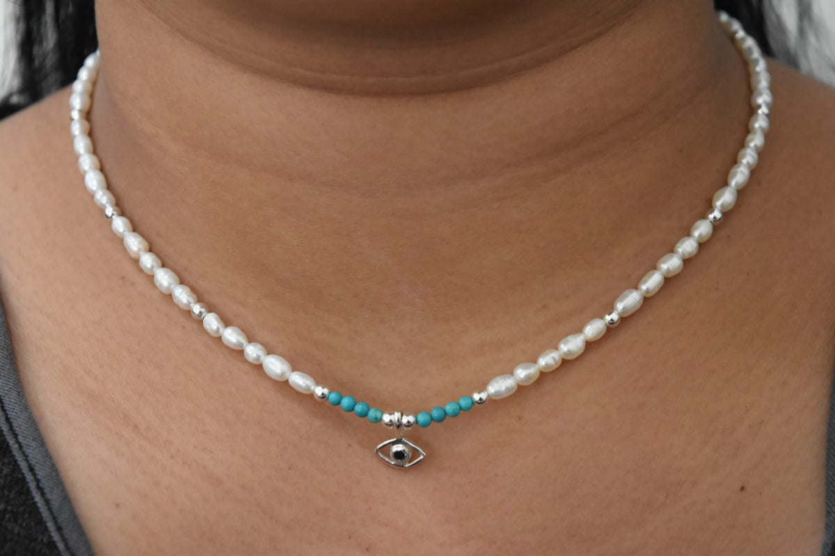 Pearl + Onyx Necklace .925 Sterling Silver