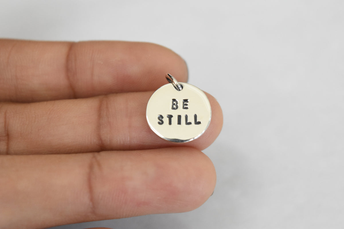 Plain Silver Be Still Stamp Pendant .925 Sterling Silver